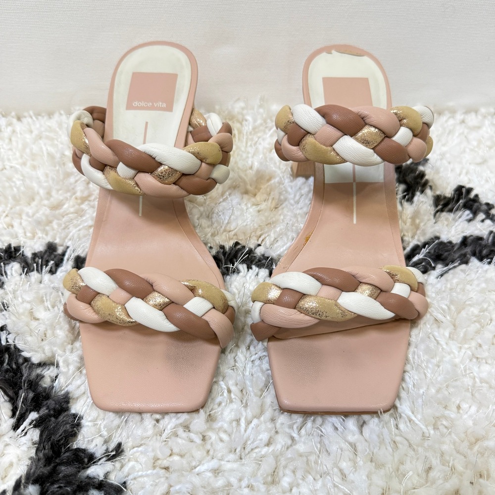 DOLCE VITA Tan Multi Braided Paily Block Heel Sandals 8